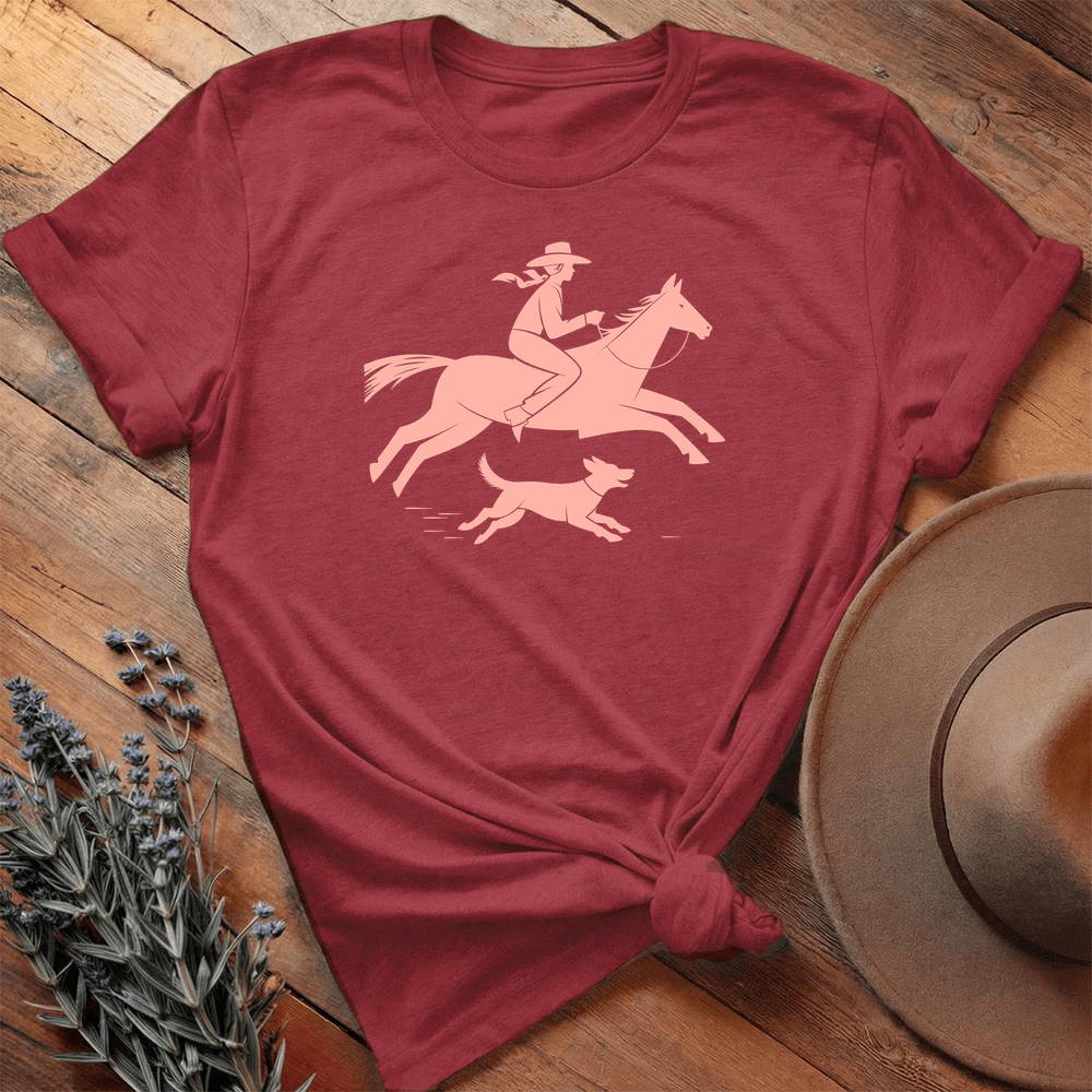 Cowgirl and dog - Premium Lightweight Tee - Cardinal