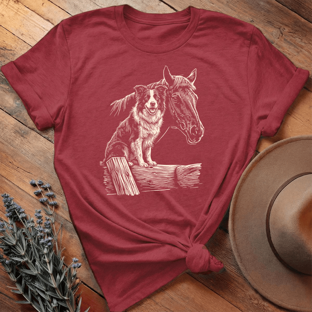 Horse & Border Collie - Premium Lightweight Tee - Cardinal