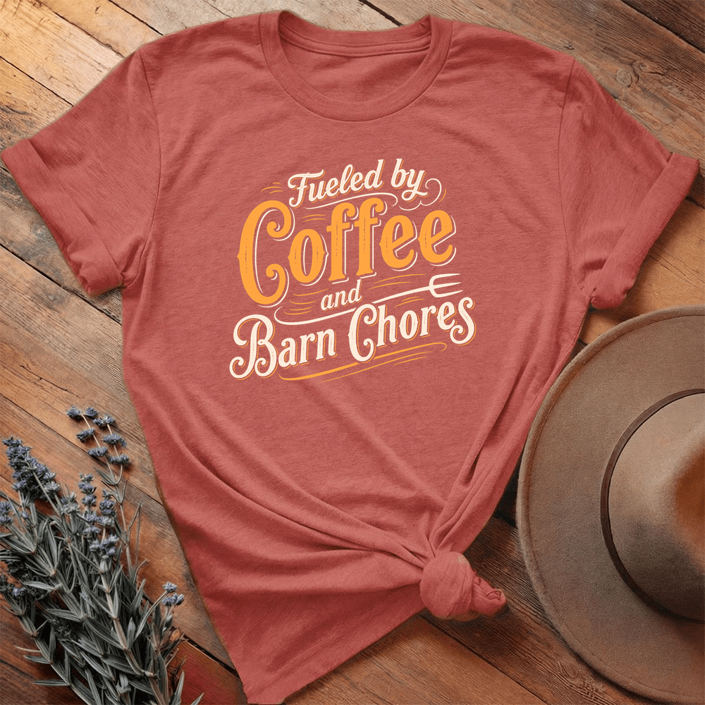 Fueled by Coffee and Barn Chores - Premium Lightweight Tee - Heather Clay