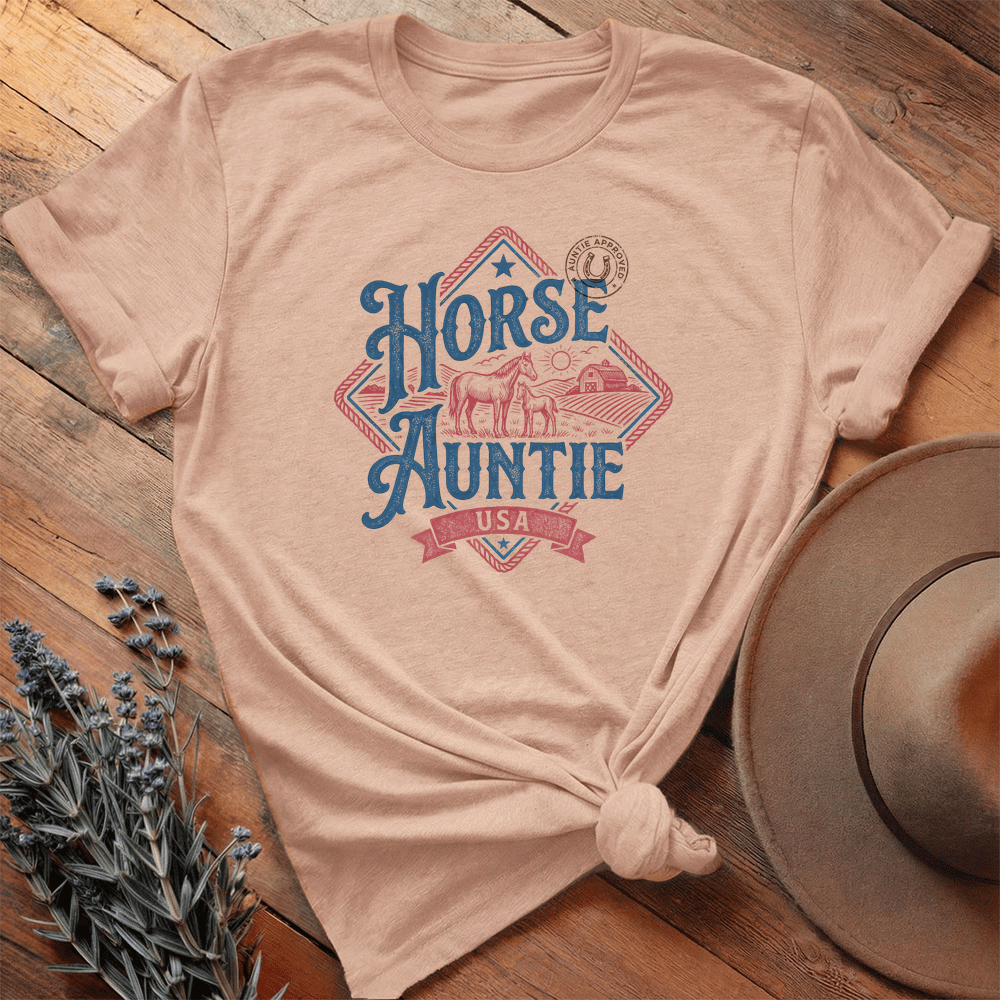 Horse Auntie - Premium Lightweight Tee - Heather Peach