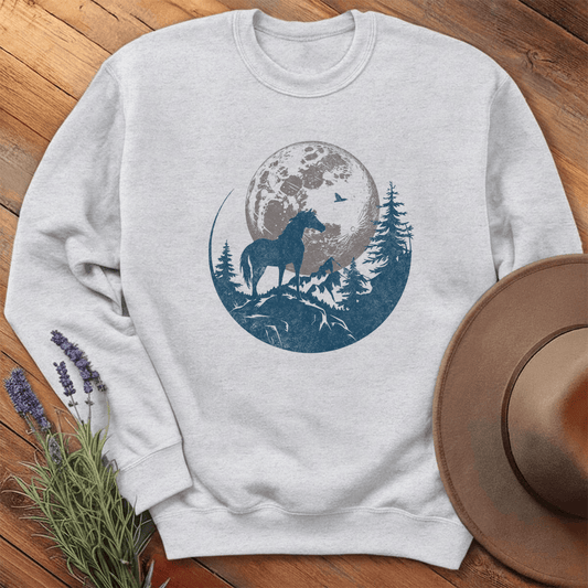 Horse and Full moon Art- Sweatshirt - Ash