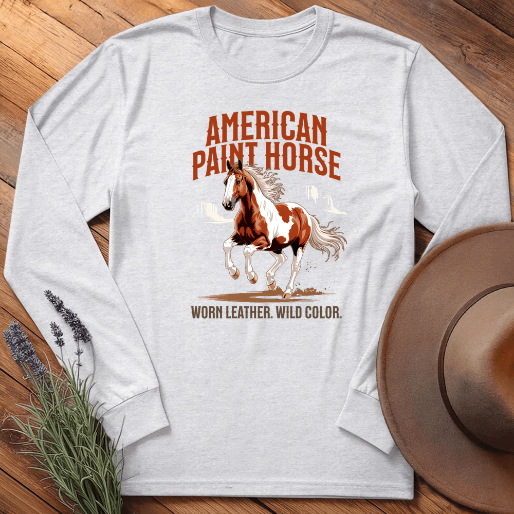 Breed Spirit, American Paint Horse - Long Sleeve - Ash