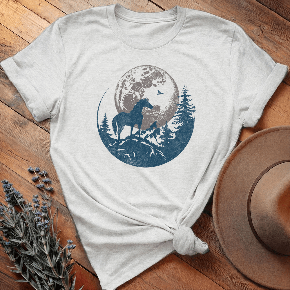 Horse and Full moon Art - Premium Lightweight Tee - Ash