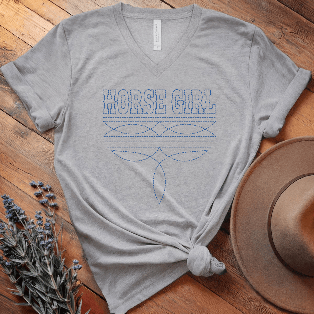 Stitching Horse Girl - V-neck - Athletic Heather
