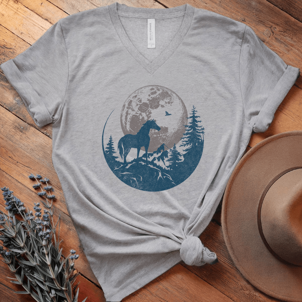 Horse and Full moon Art - V-neck - Athletic Heather
