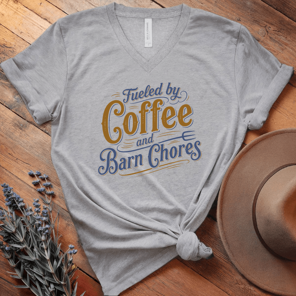 Fueled by Coffee and Barn Chores - V-neck - Athletic Heather