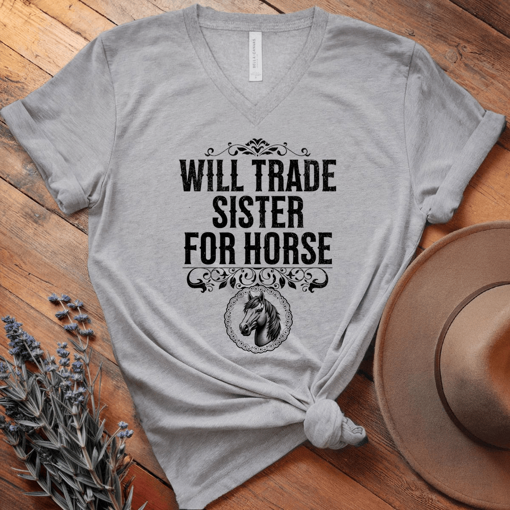 Will Trade Sister for Horse - V-neck - Athletic Heather