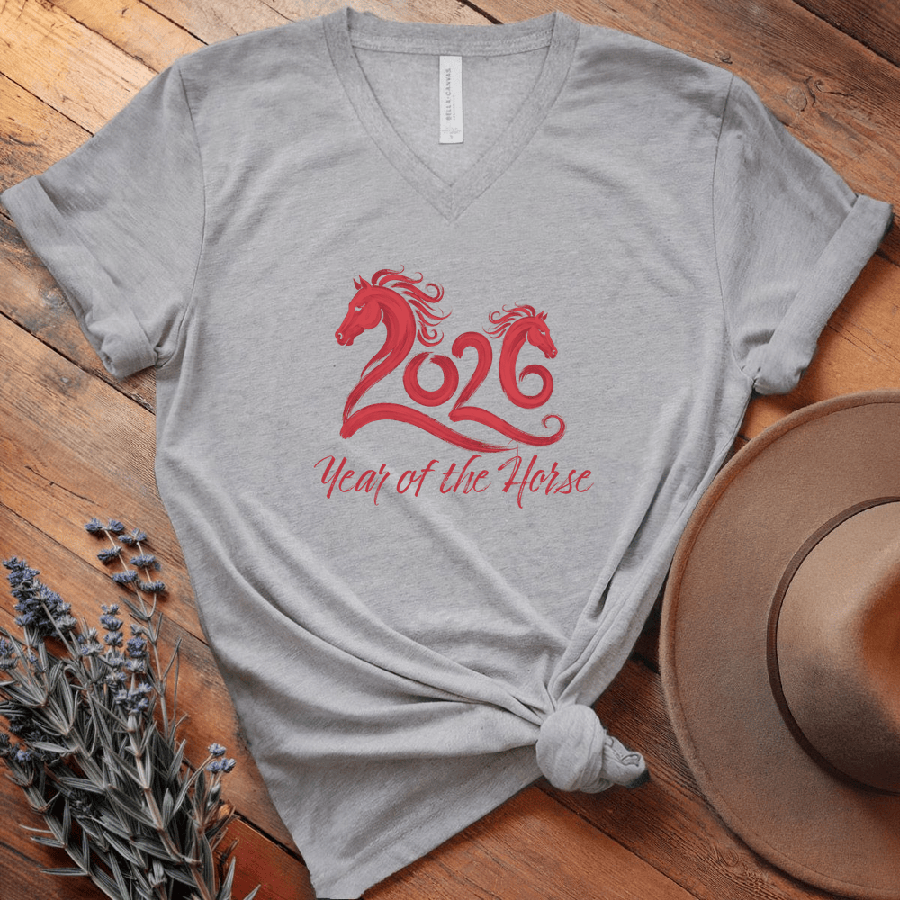 Year Of The Horse 3 - V-neck - Athletic Heather