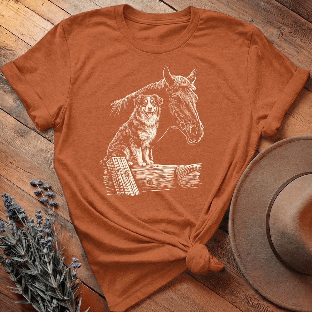 Horse & Australian Shepherd - Premium Lightweight Tee - Autumn