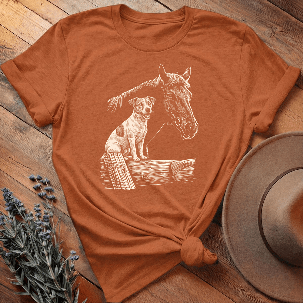 Horse & Jack Russel Terrier - Premium Lightweight Tee - Autumn