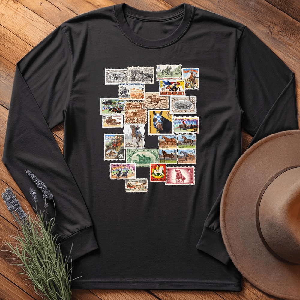 Horses Stamps USA - Long Sleeves - Black