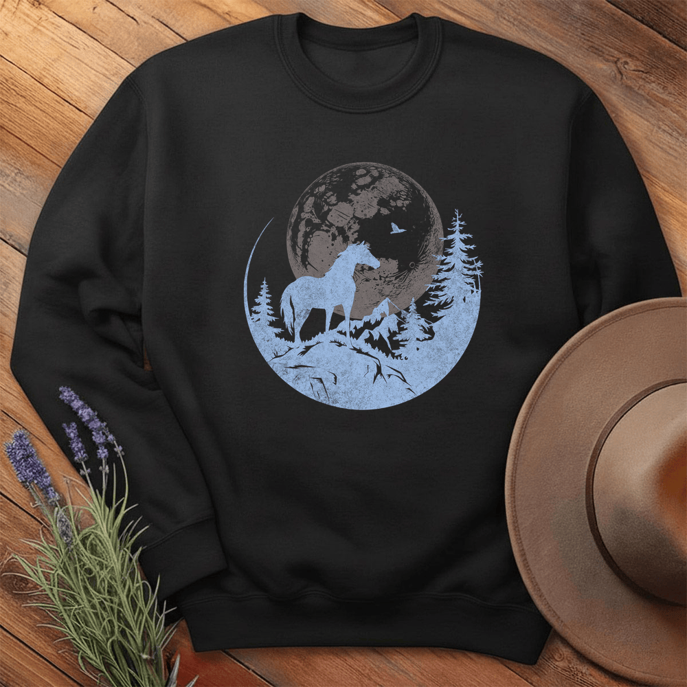 Horse and Full moon Art- Sweatshirt - Black