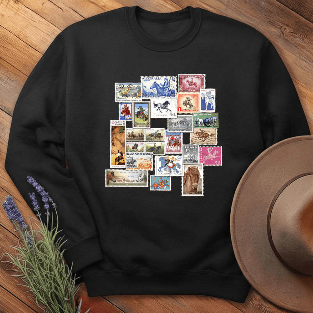 Horses Stamps of the World - Sweatshirt - Black
