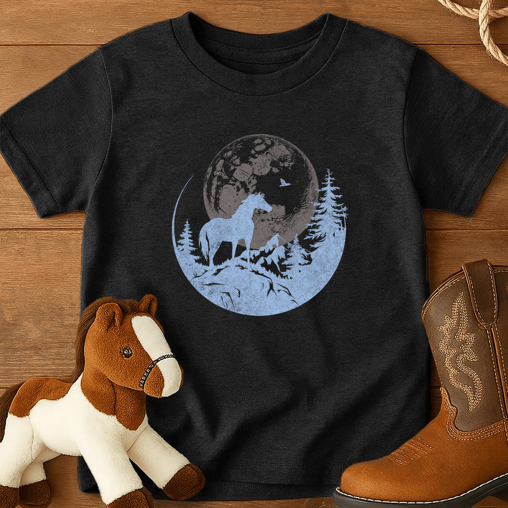 Horse and Full moon Art - Youth Shirt - Black