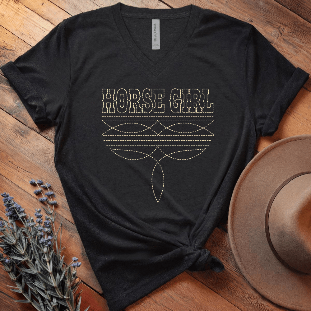 Stitching Horse Girl - V-neck - Black