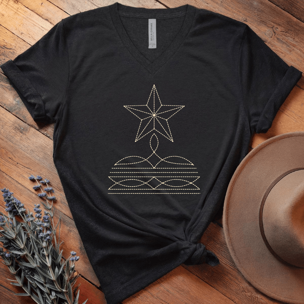 Stitching Star - V-neck - Black