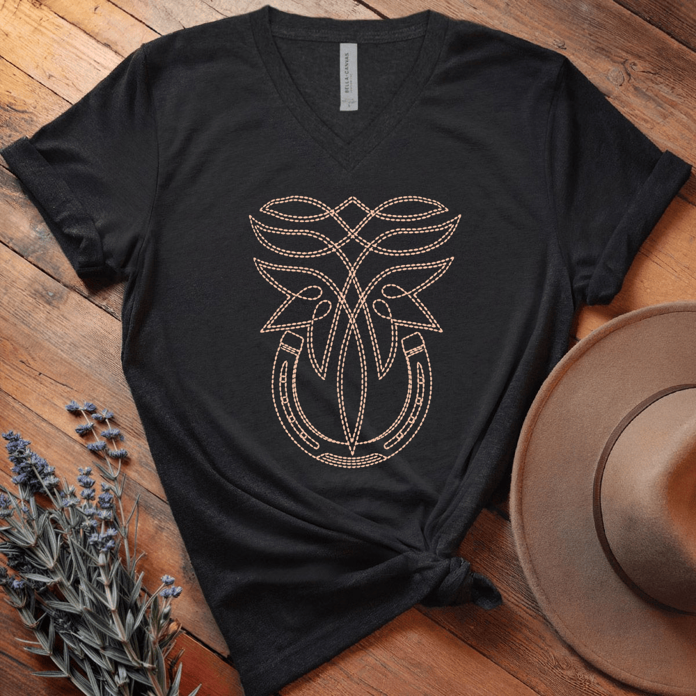 Stitching Horseshoe - V-neck - Black