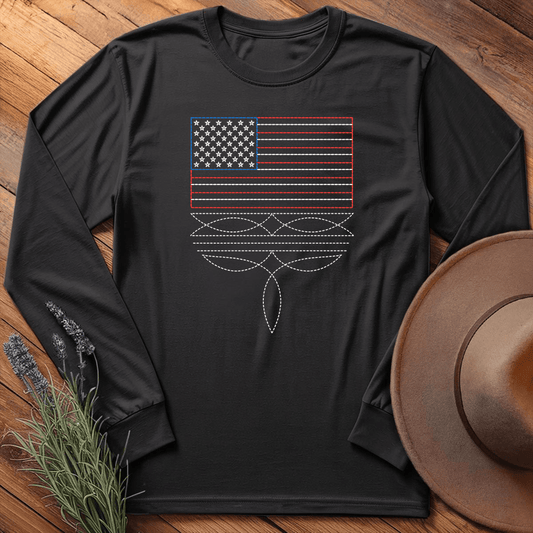 Stitching Flag - Long Sleeve - Black
