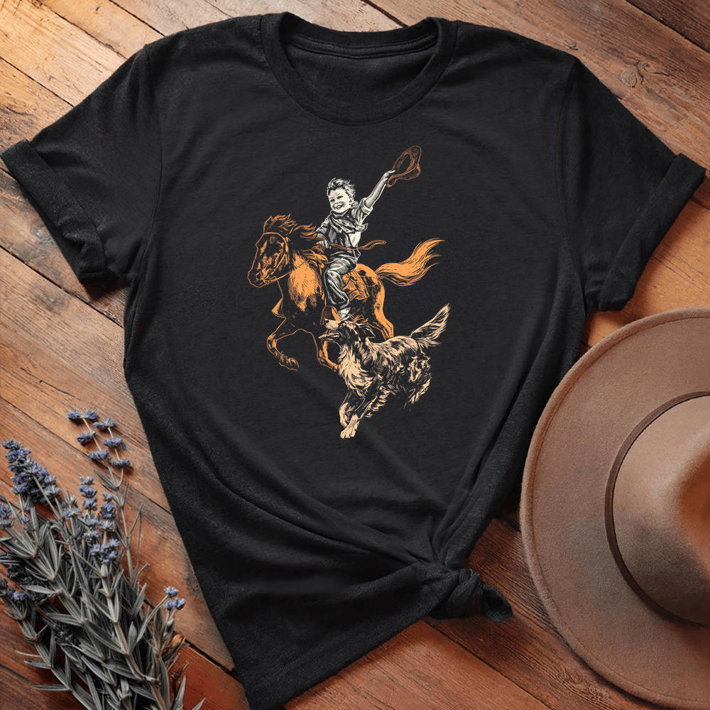 Vintage Horse, Dog &  Boy - Black