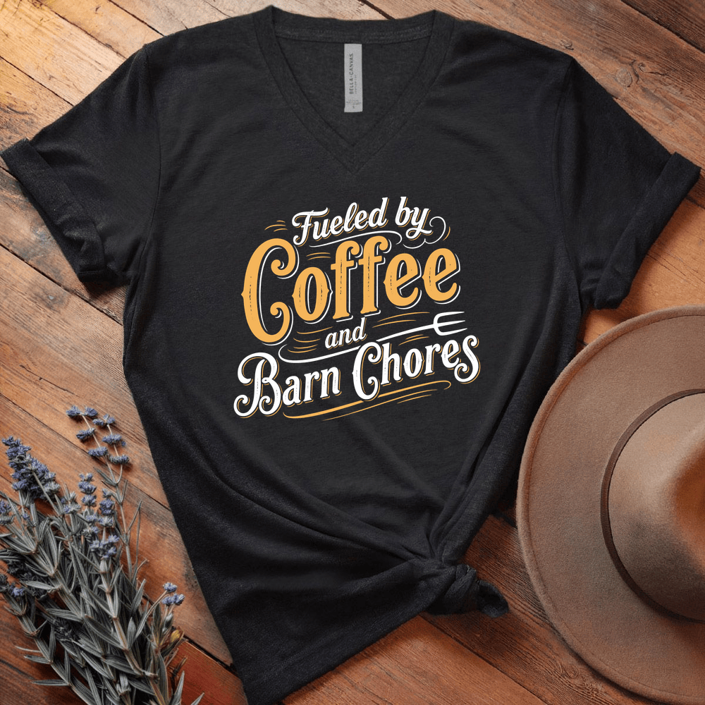 Fueled by Coffee and Barn Chores - V-neck - Black