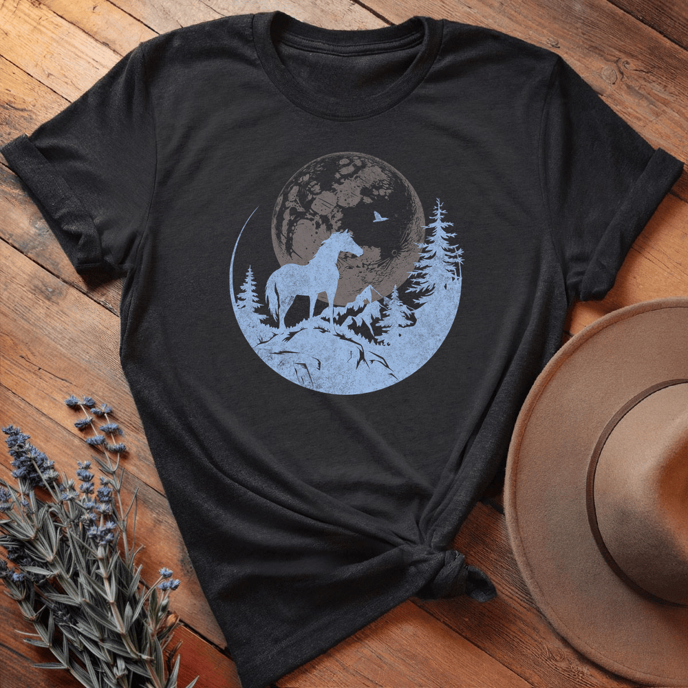 Horse and Full moon Art - Premium Lightweight Tee - Black