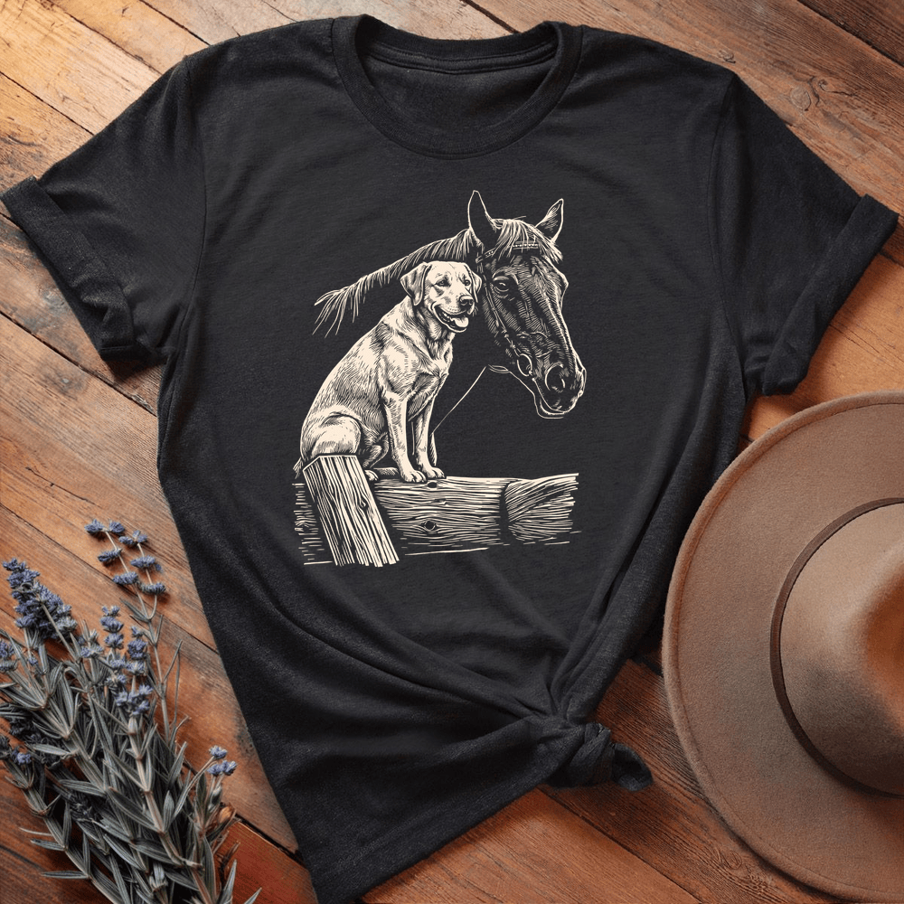 Horse & Labrador - Premium Lightweight Tee - Black