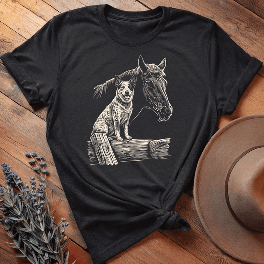 Horse & Australian Cattle - Premium Lightweight Tee - Black