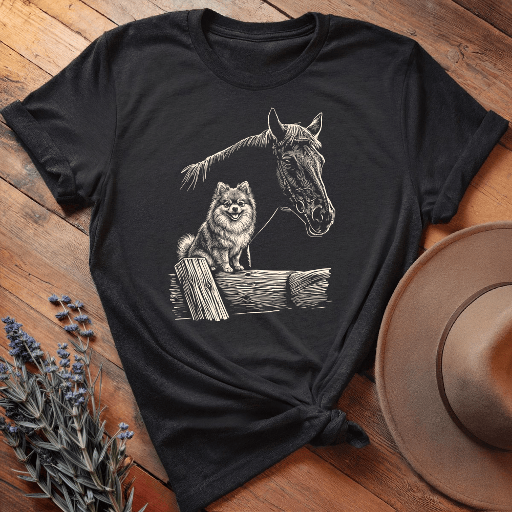 Horse & Pomeranian - Premium Lightweight Tee - Black