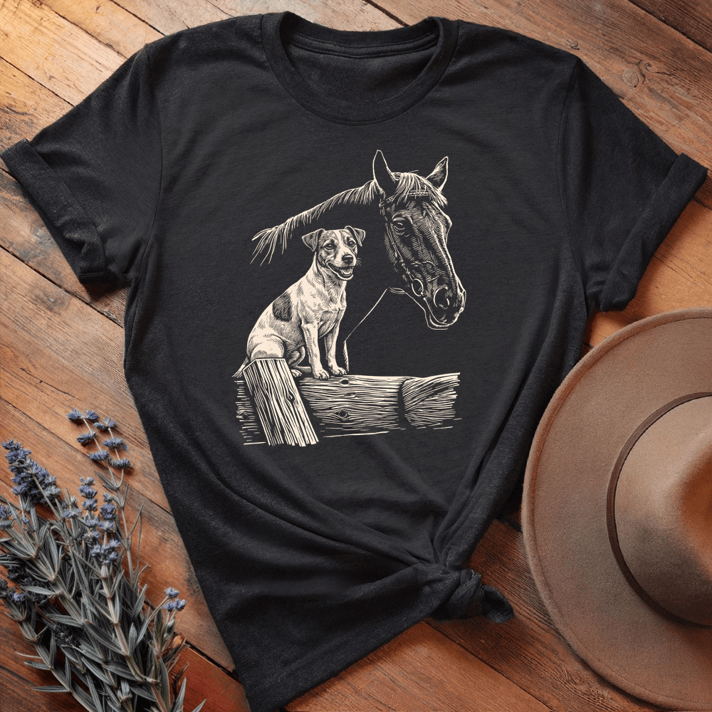 Horse & Jack Russel Terrier - Premium Lightweight Tee - Black