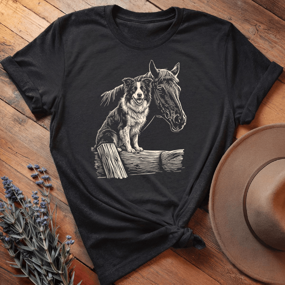Horse & Border Collie - Premium Lightweight Tee - Black