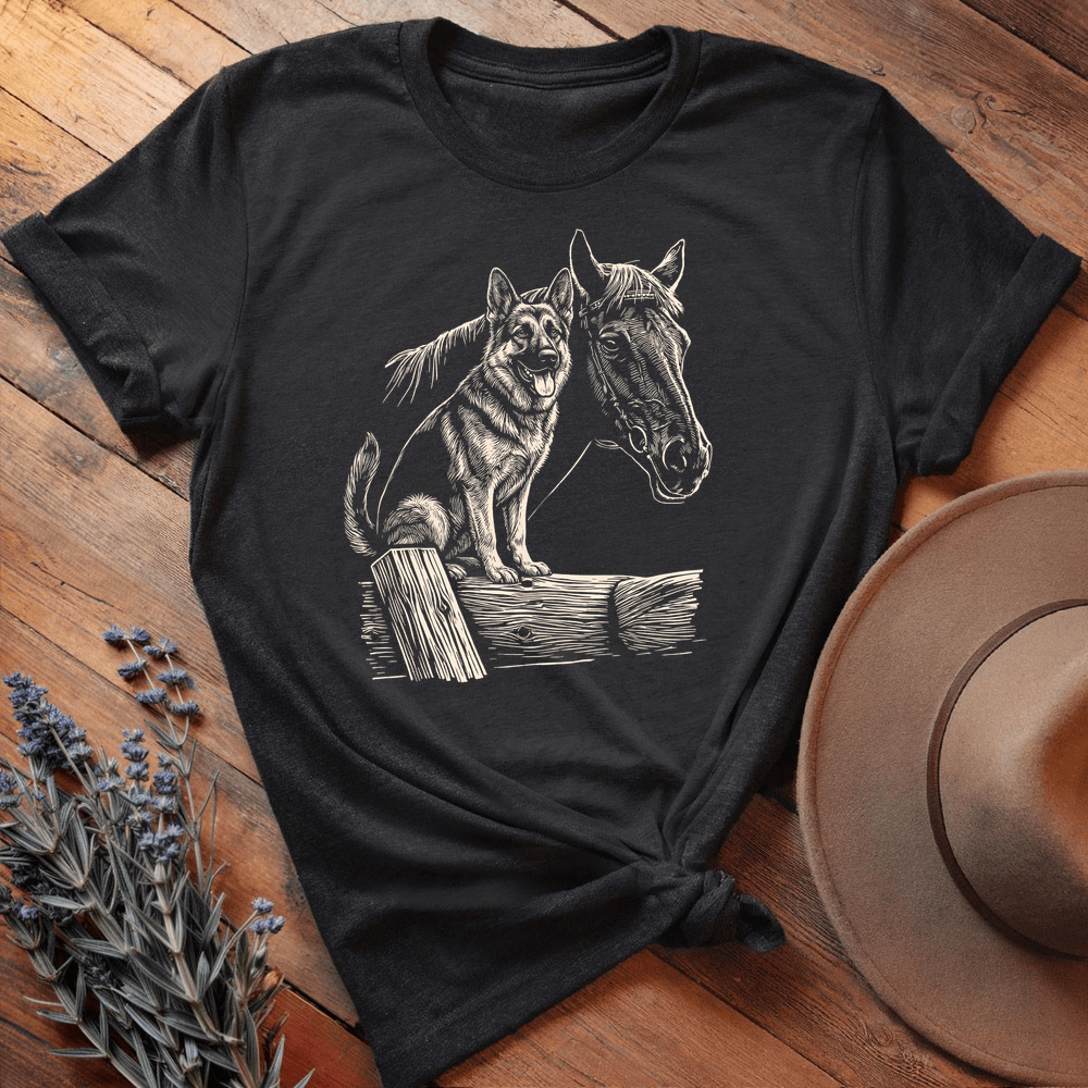 Horse &  German Shepherd - Premium Lightweight Tee - Black