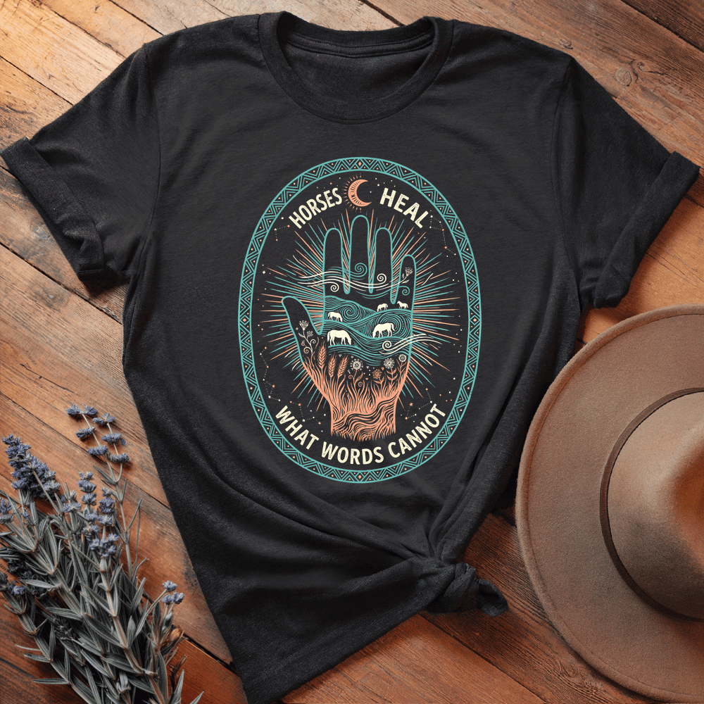 Horses Heal What Words Cannot - Premium Lightweight Tee - Black