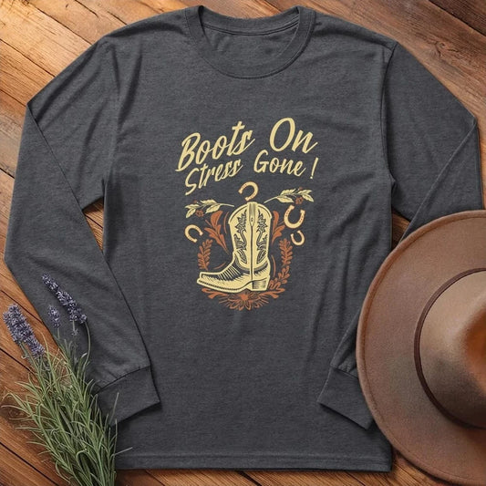 Boots On, Stress Gone - Long Sleeves - Dark Heather