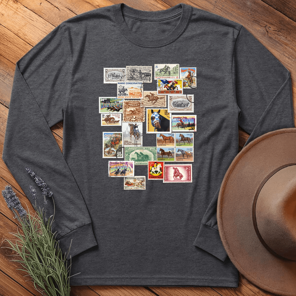 Horses Stamps USA - Long Sleeves - Dark Heather