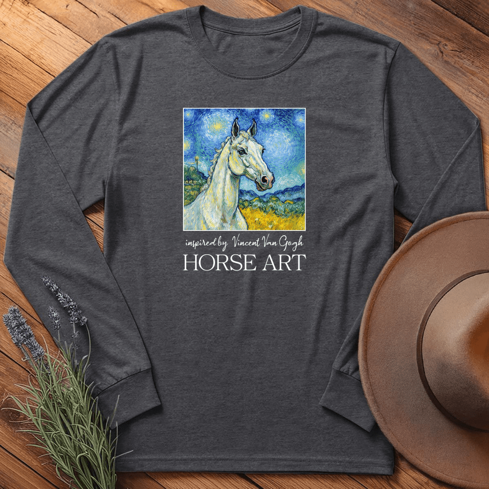 Horse Art Van Gogh 1 - Long Sleeves - Dark Heather