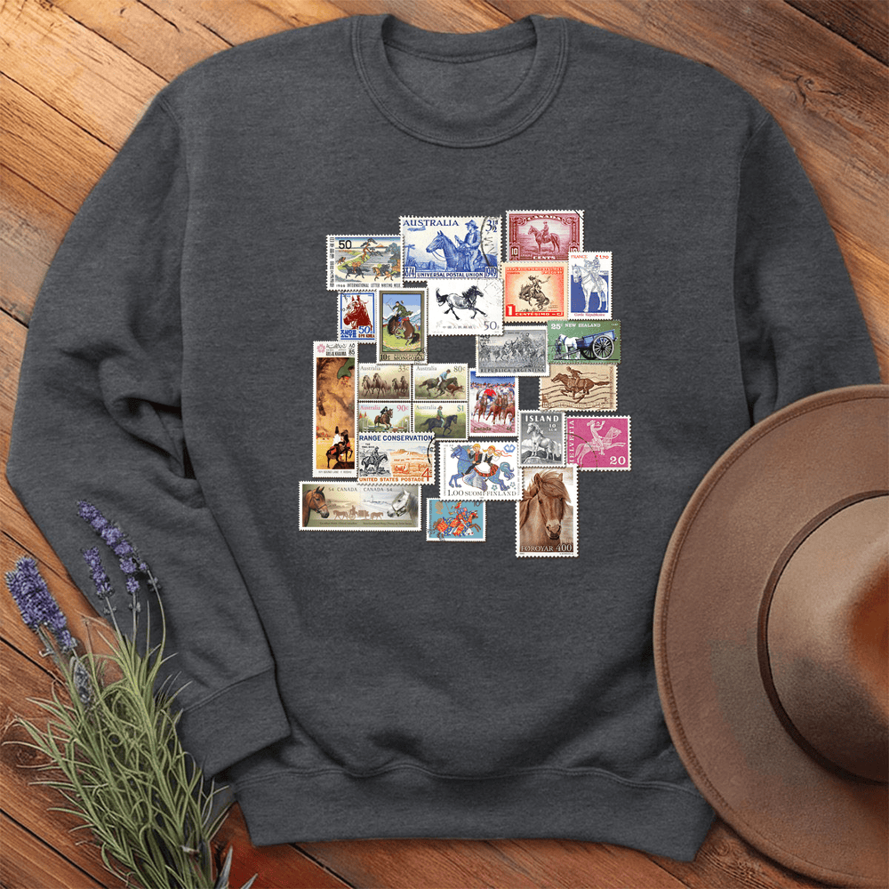 Horses Stamps of the World - Sweatshirt - Dark Heather