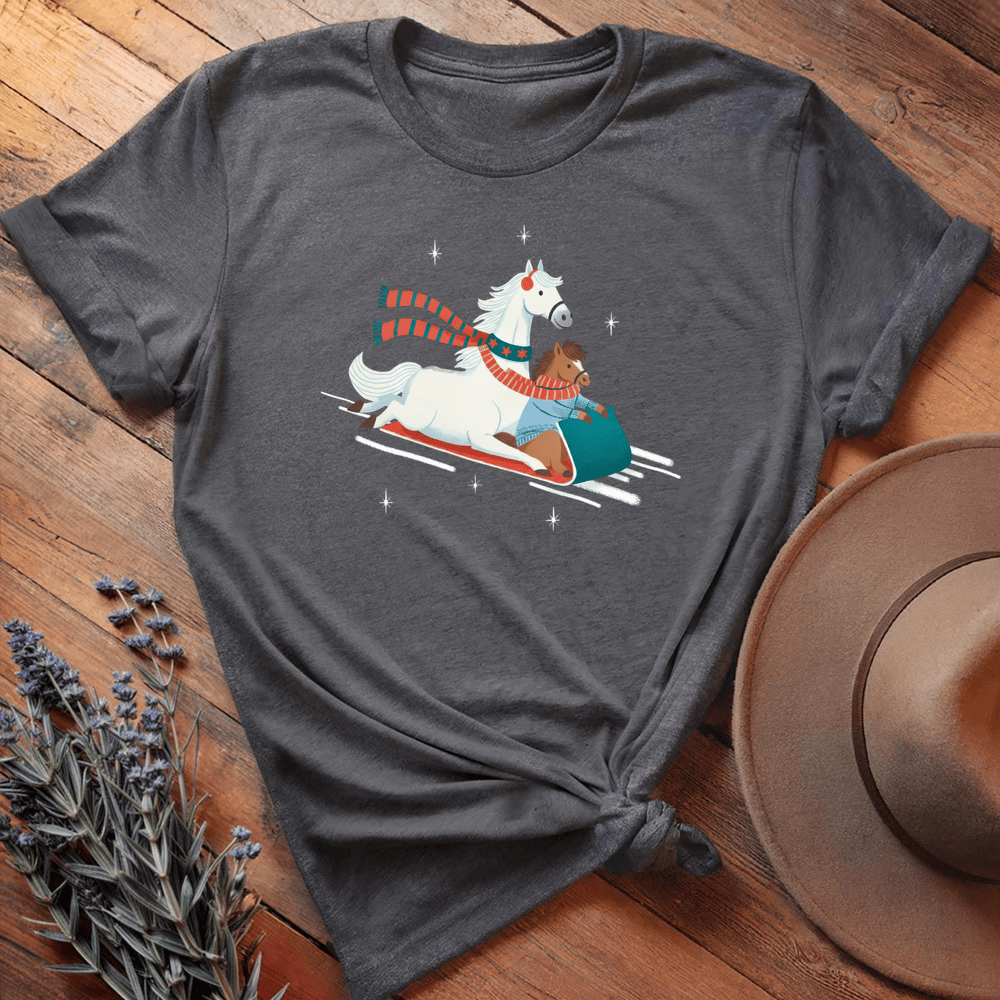 Xmas Horses Sledge - Dark Heather