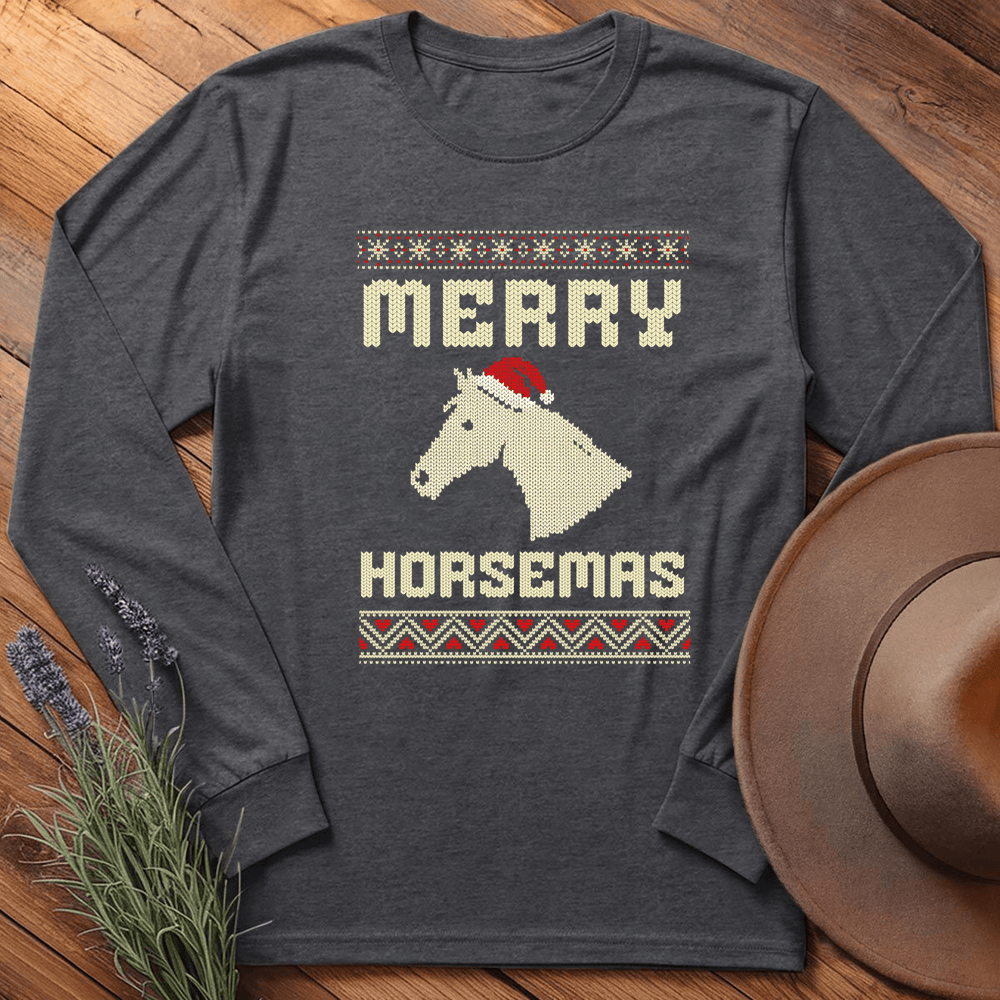 Xmas Horse Knit - Long Sleeve - Dark Heather