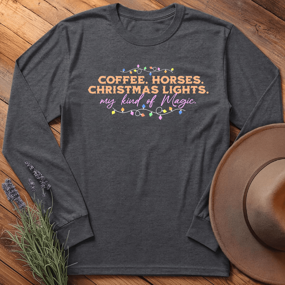 Horses & Christmas Lights - Long Sleeve - Dark Heather