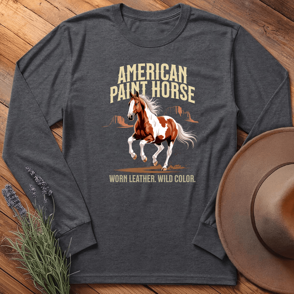 Breed Spirit, American Paint Horse - Long Sleeve - Dark Heather