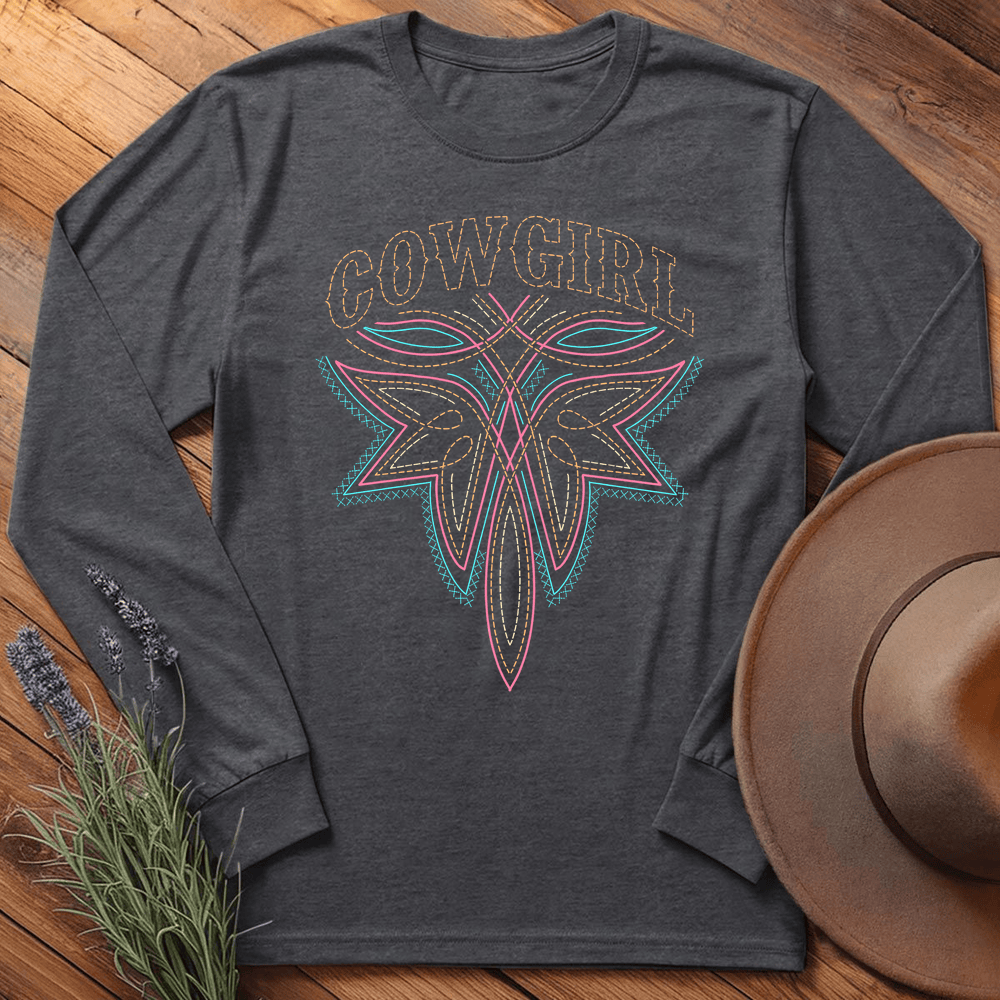 Stitching Cowgirl - Long Sleeve - Dark Heather