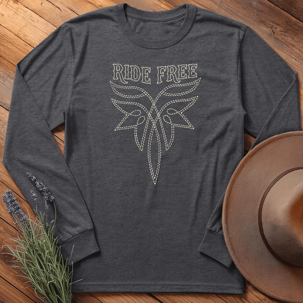 Stitching Ride Free - Long Sleeve - Dark Heather
