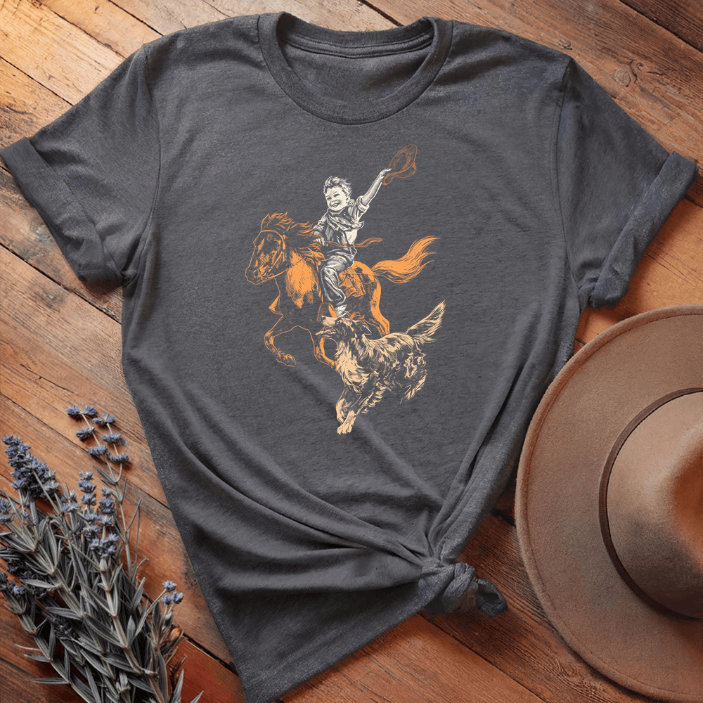Vintage Horse, Dog &  Boy - Dark Heather