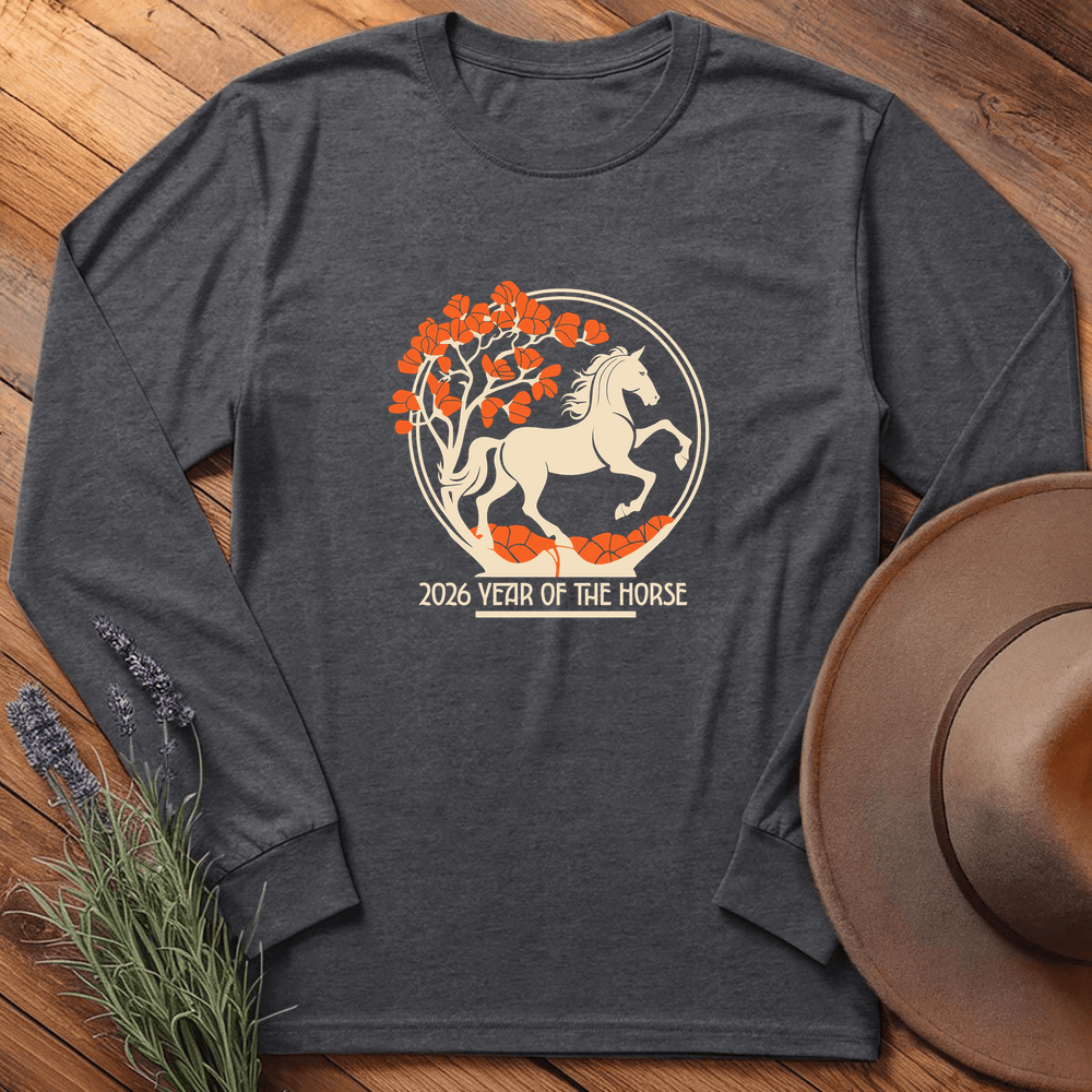 Year Of The Horse 8 - Long Sleeve - Dark Heather
