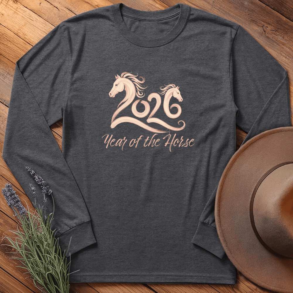Year Of The Horse 3 - Long Sleeve - Dark Heather