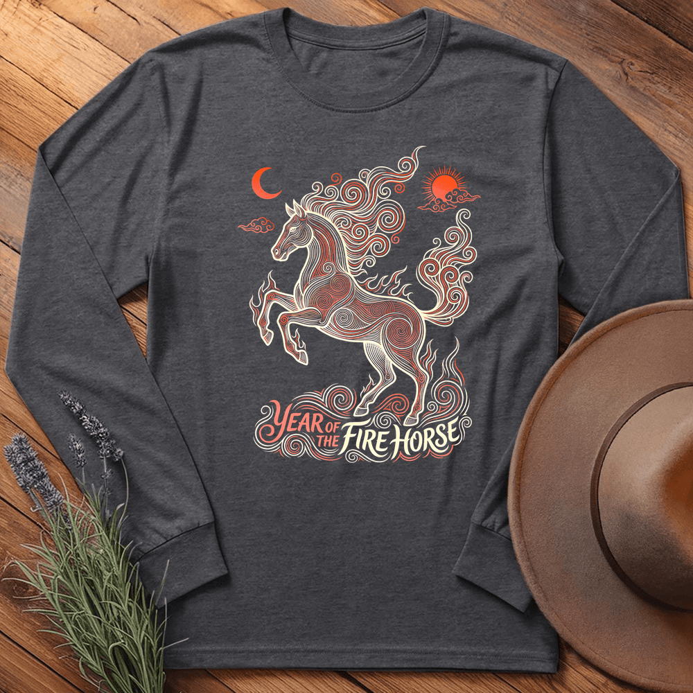 Year Of The Fire Horse 11 - Long Sleeve - Dark Heather