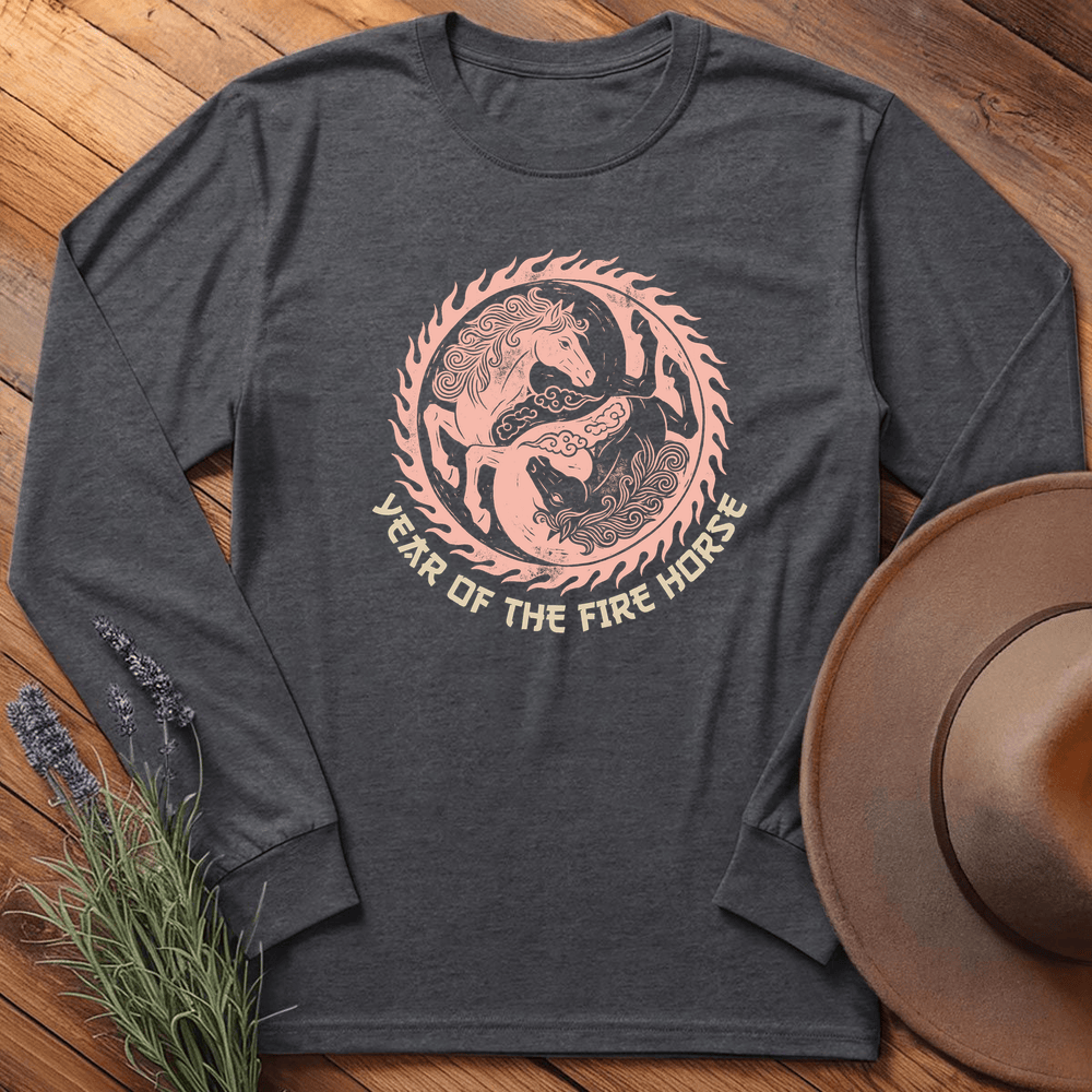 Year Of The Fire Horse 7 - Long Sleeve - Dark Heather