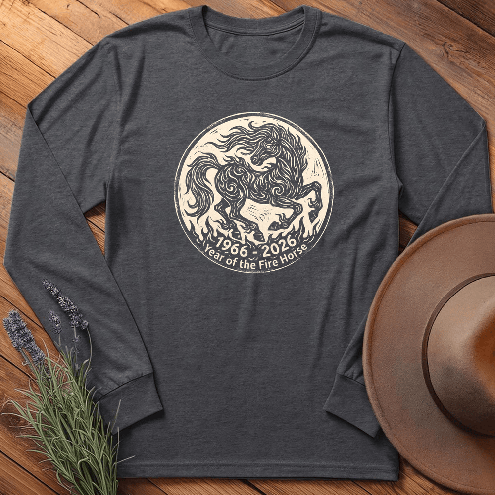 Year Of The Fire Horse 3 - Long Sleeve - Dark Heather