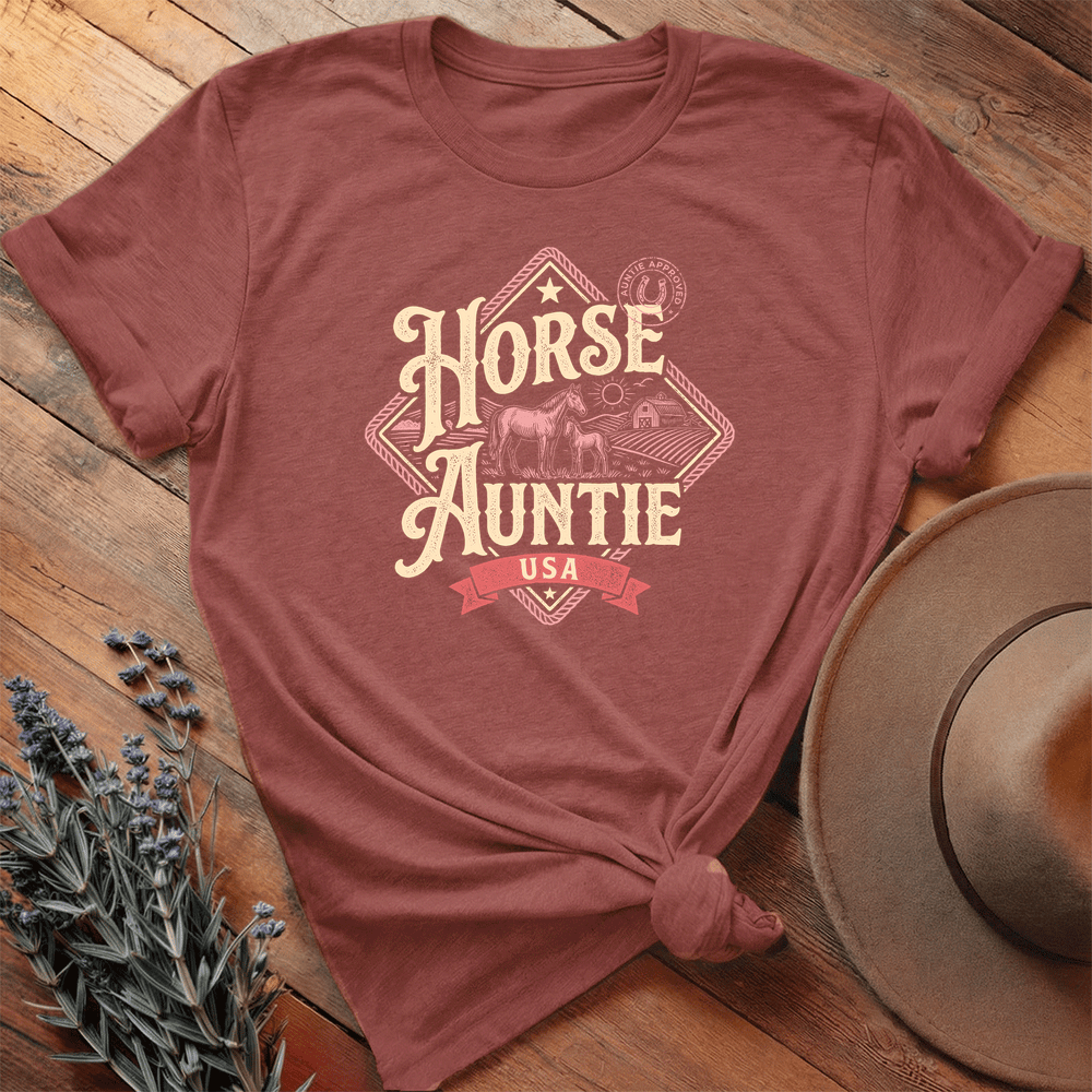 Horse Auntie - Premium Lightweight Tee - Heather Clay