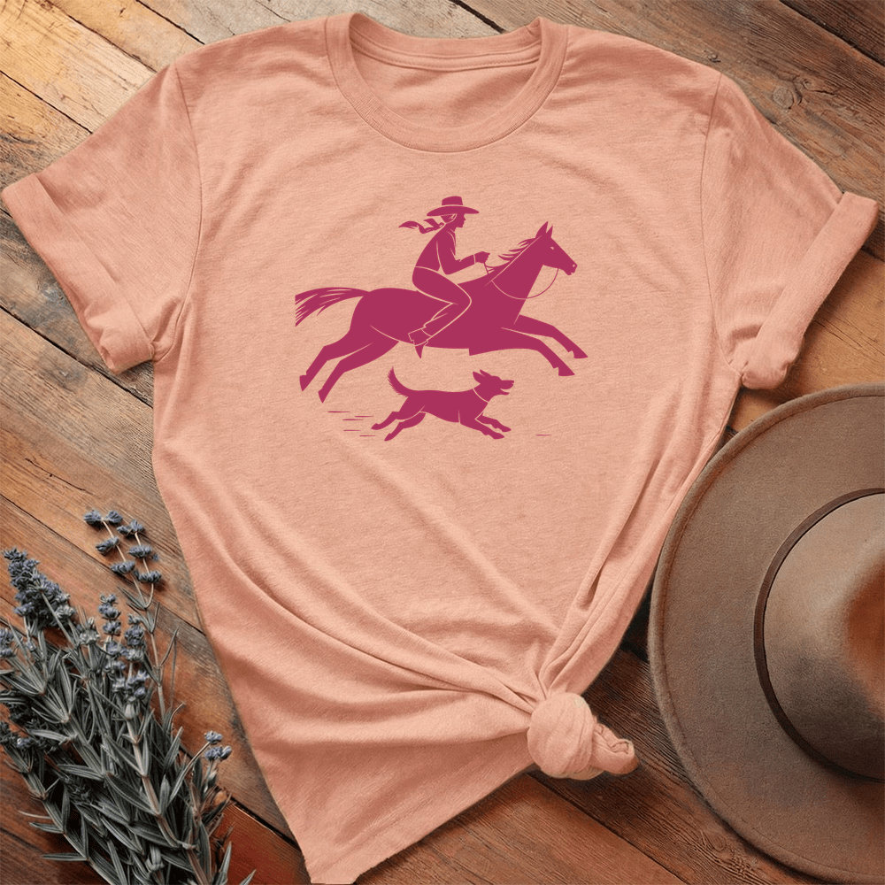 Cowgirl and dog - Premium Lightweight Tee - Heather Peach